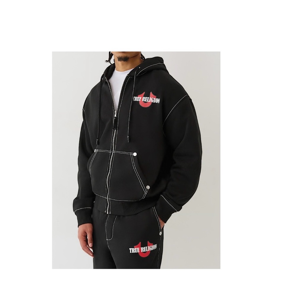 True Religion Global WT  Black Zip-Up Men's Hoodie. small.